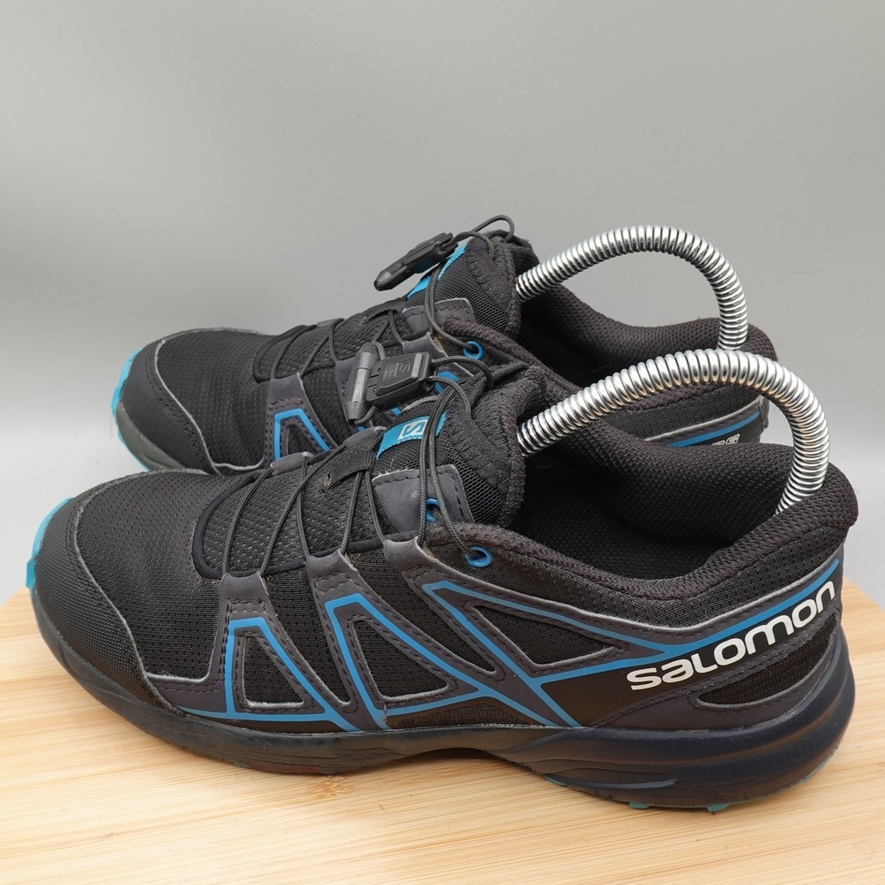 Salomon Shoes Womens 6 Black Blue Speedcross Trail Running Quicklace Flaws